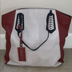 White/Brown orYANY Pebble Leather Hobo Bag